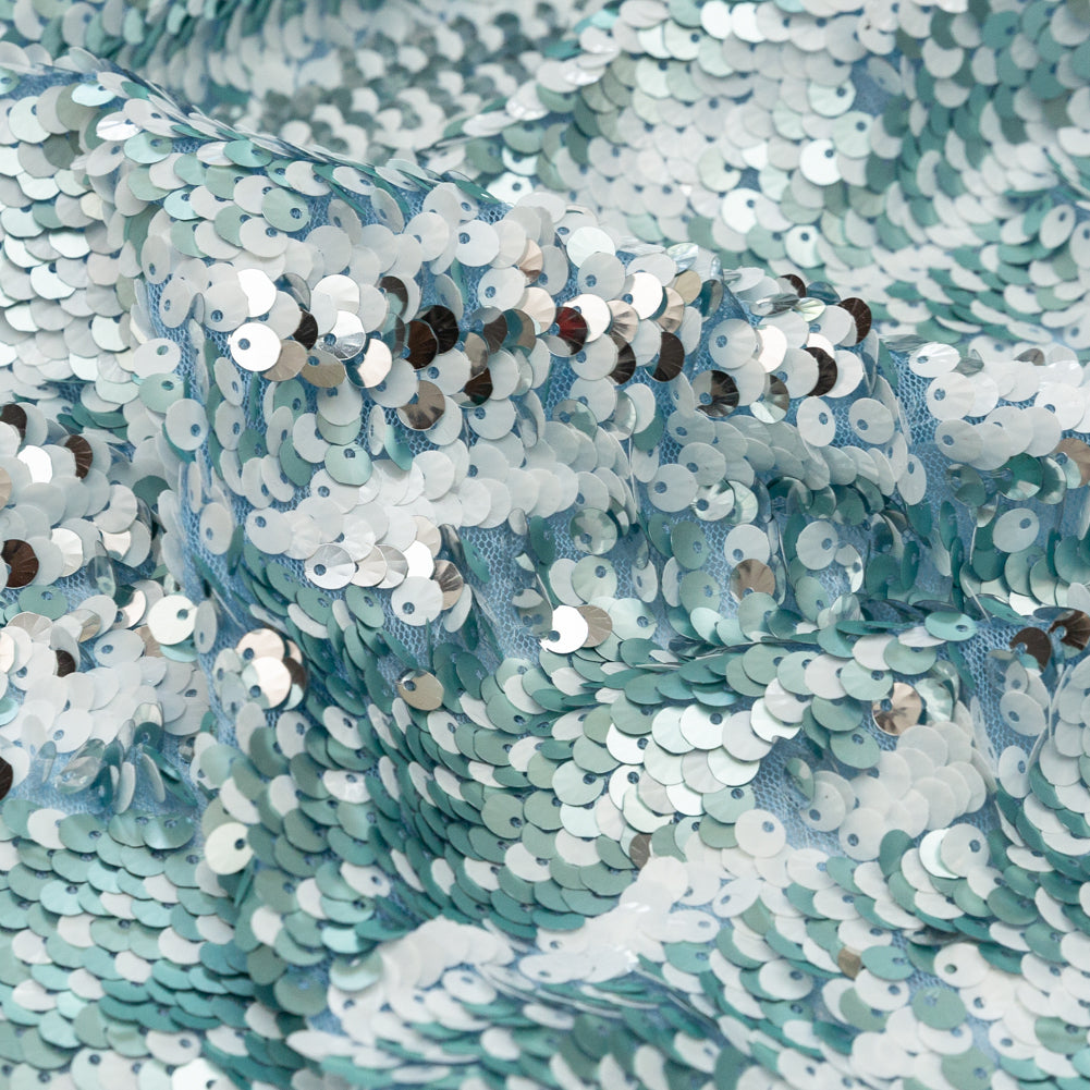 Mesh with Shell Sequins - Cerulean and White Stripes on Sky Blue - Joann Fabrics