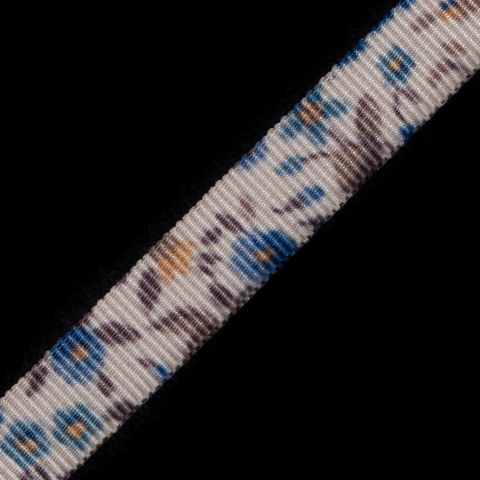 Blue Floral Printed Grosgrain Ribbon - 0.375