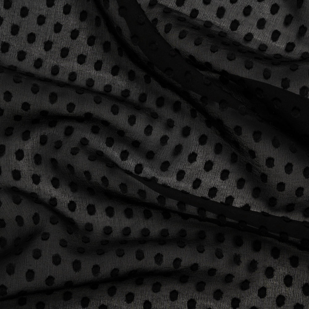 Famous Australian Designer Black Textured Burnout Polka Dots Silk and Viscose Georgette - Joann Fabrics