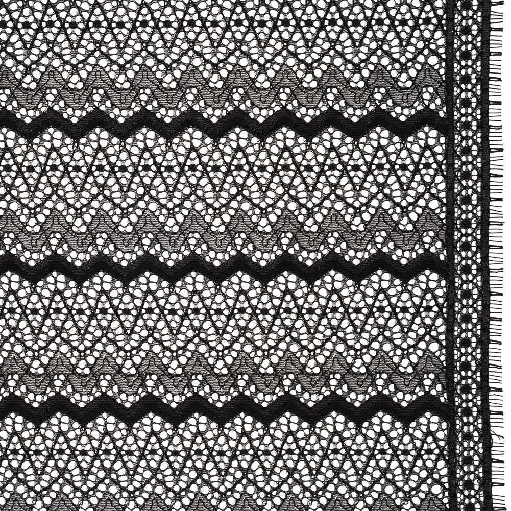 Corded Lace with Eyelash Fringe Edges - Black Zig Zag Stripes - Joann Fabrics