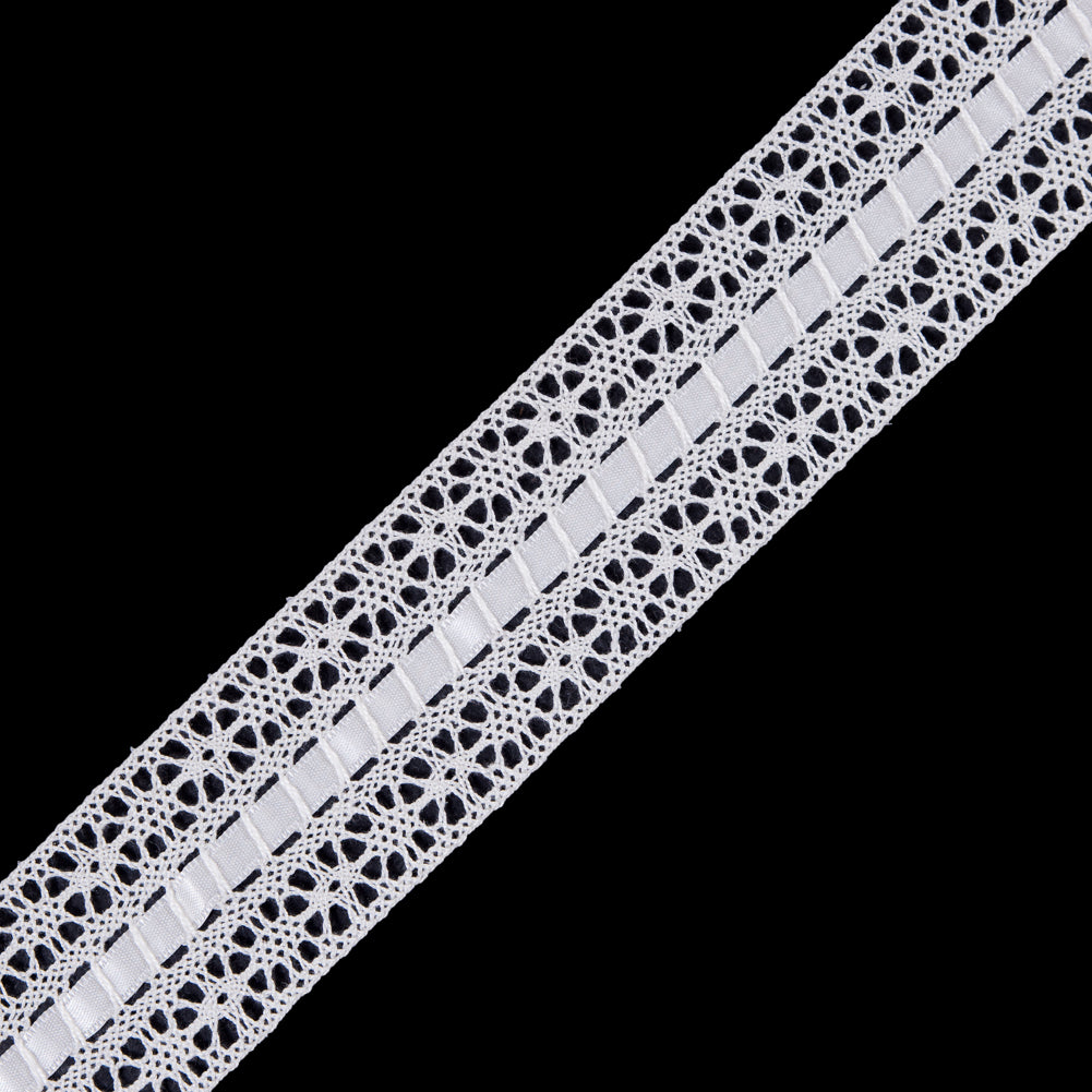 European Ivory Crochet Trim with Satin Ribbon Detail - 1.5