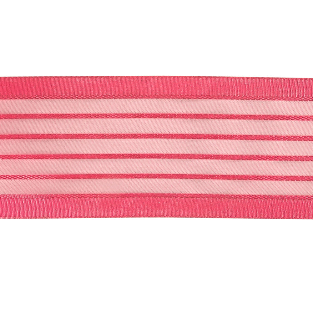 Pink Striped Sheer Ribbon with Opaque Borders - 1.5