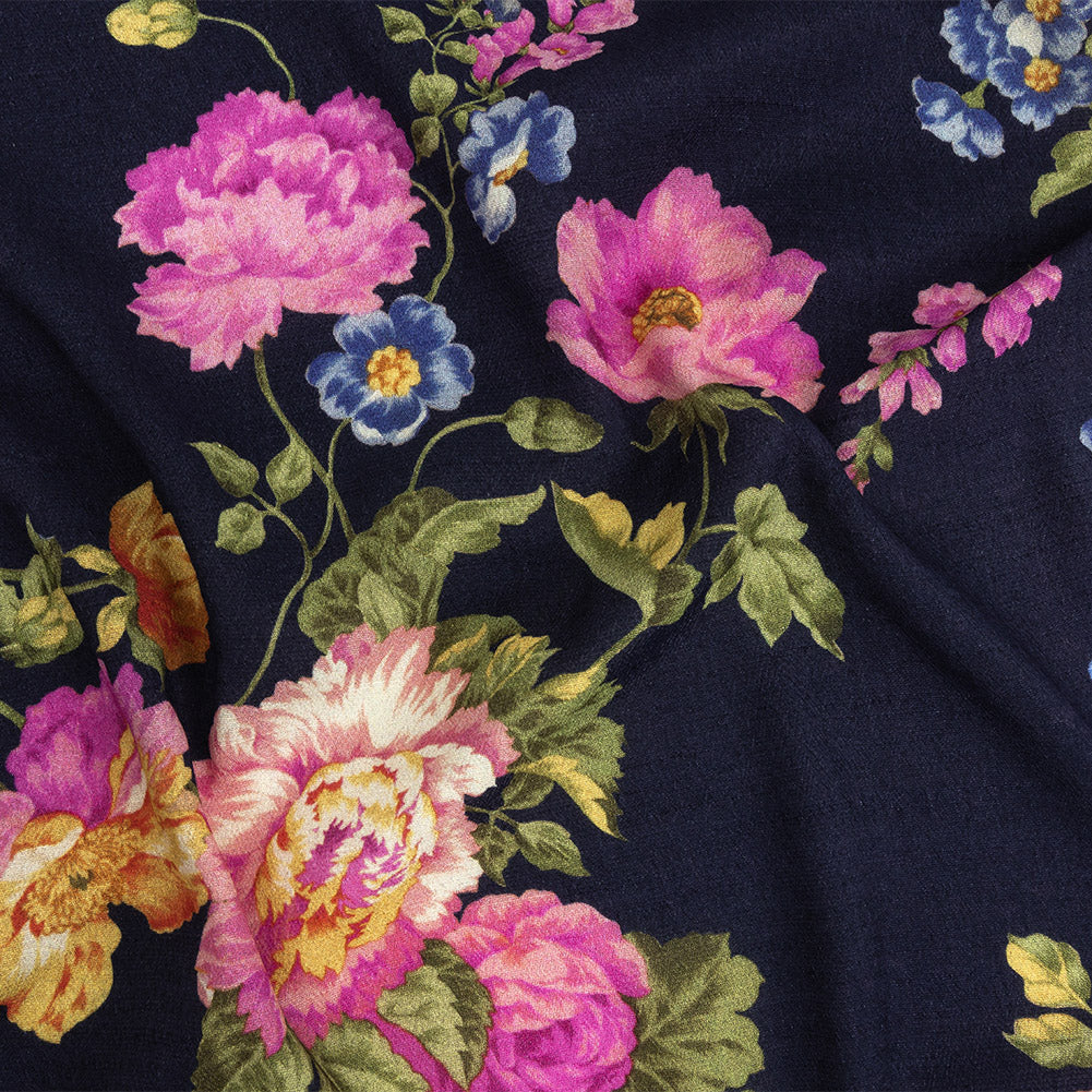 Gauzy Viscose Crepe Print - Navy, Pink and Yellow Floral - Mood Exclusive Flores de la Toscana - Joann Fabrics