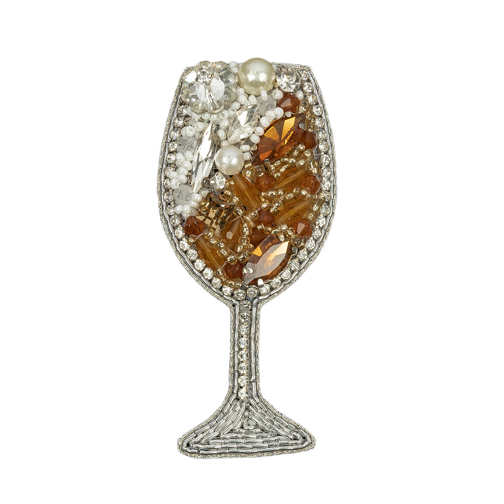 Pearl, Crystal and Topaz Wine Glass Rhinestones and Glass Beaded Applique - 3