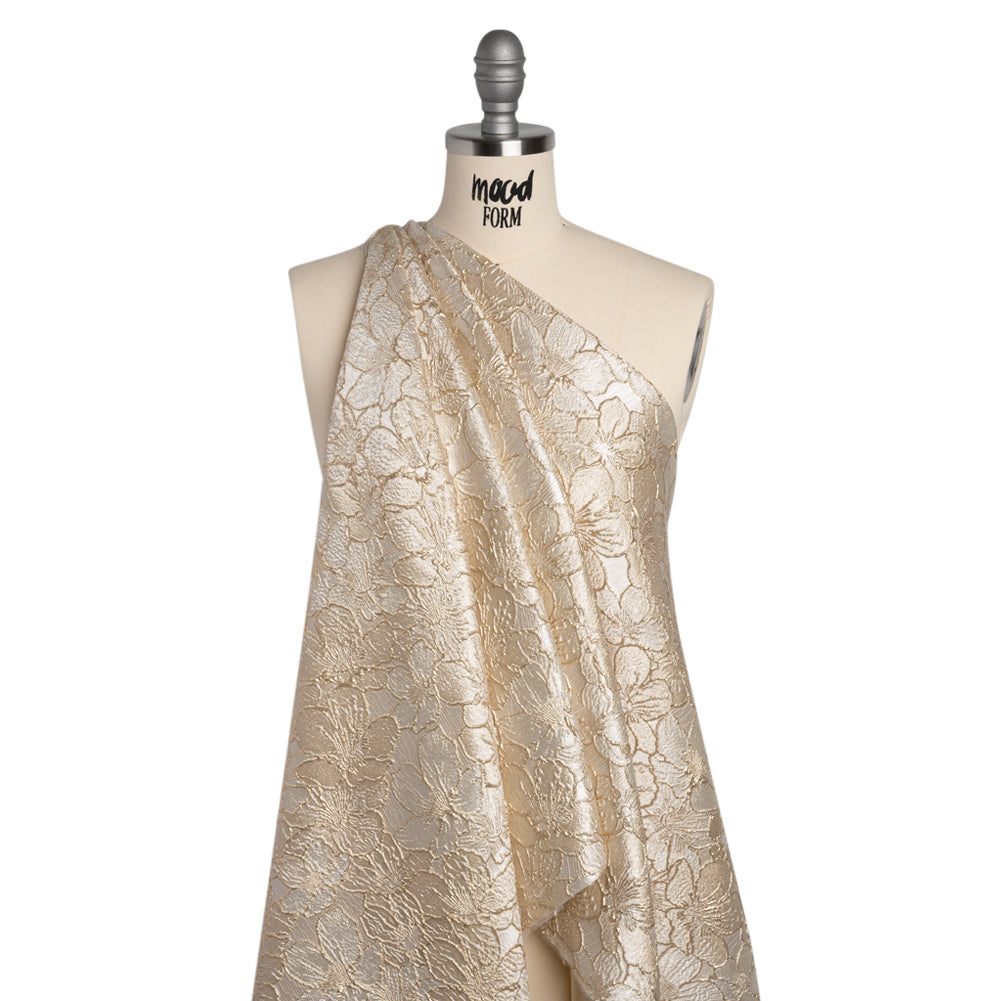 Metallic Brocade - Light Beige and Gold Floating Blossoms - Joann Fabrics