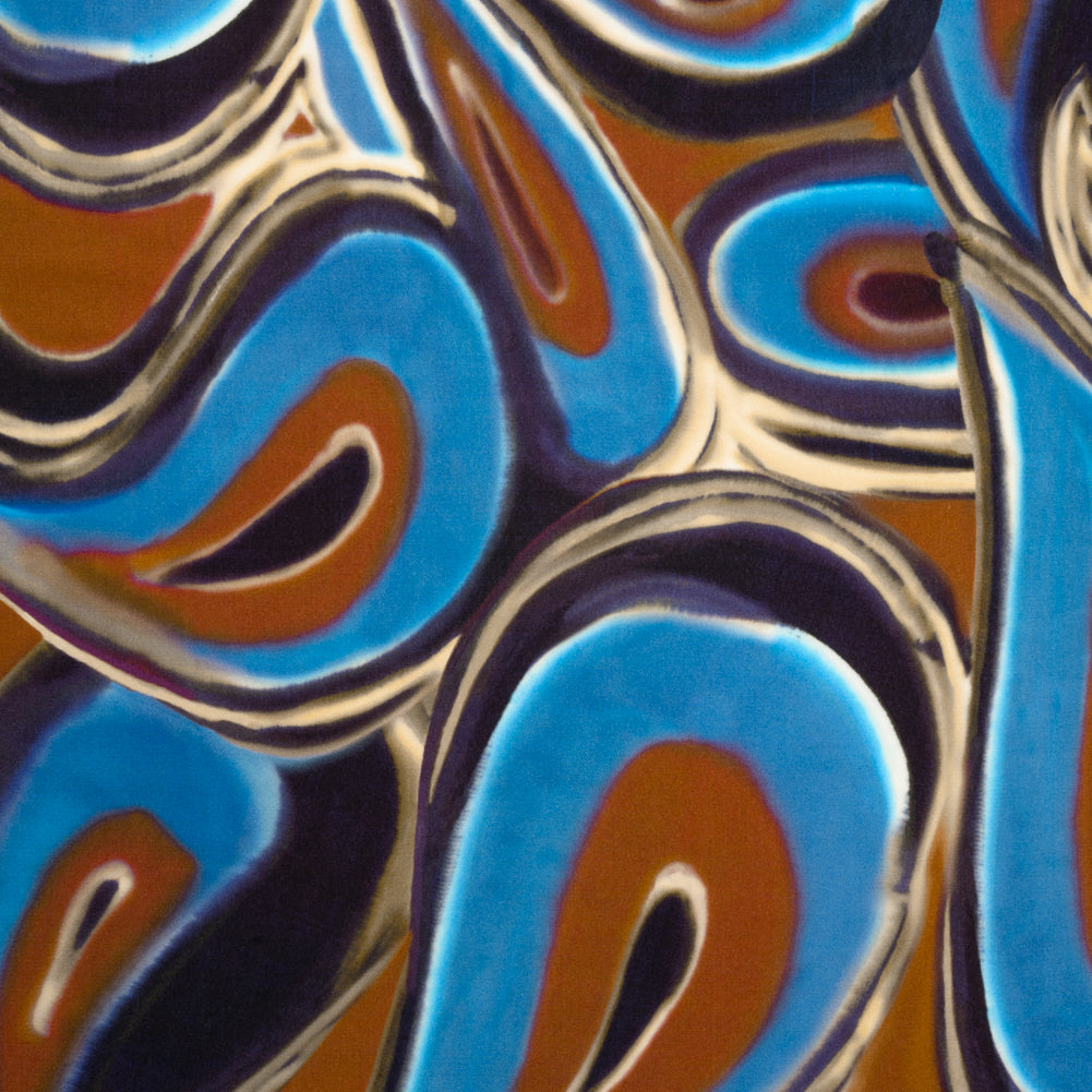 Rayon Crepe de Chine - Blue, Dark Purple and Burnt Orange Abstract Swirls - Made in Italy - Joann Fabrics
