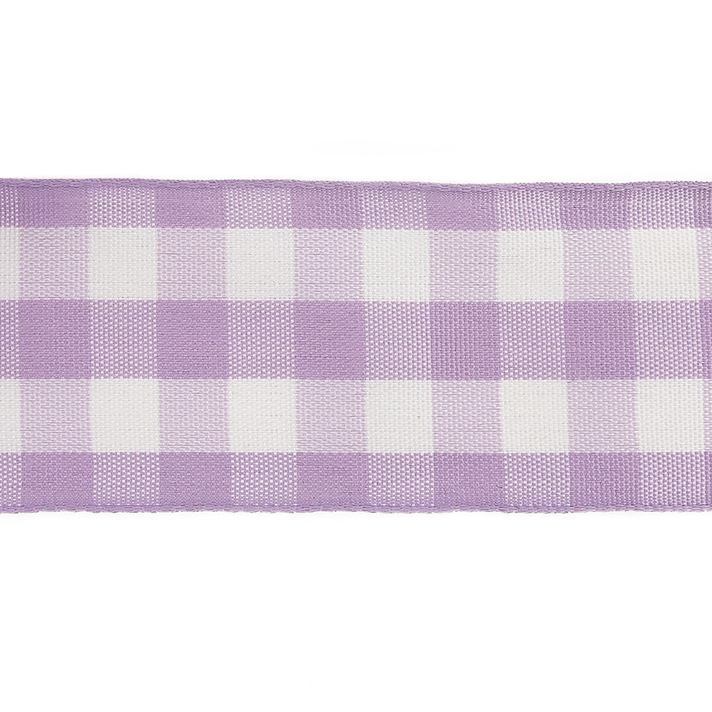 Lilac and Bright White Gingham Woven Ribbon - 1.5