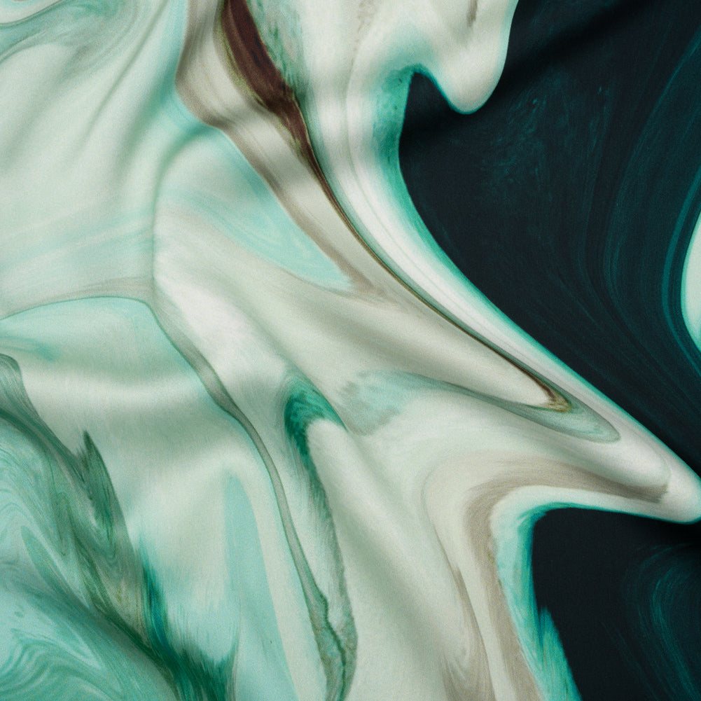 Polyester Satin - Sea Green and Beige Liquid Swirls - Mood Exclusive Liquid Motion Print - Joann Fabrics