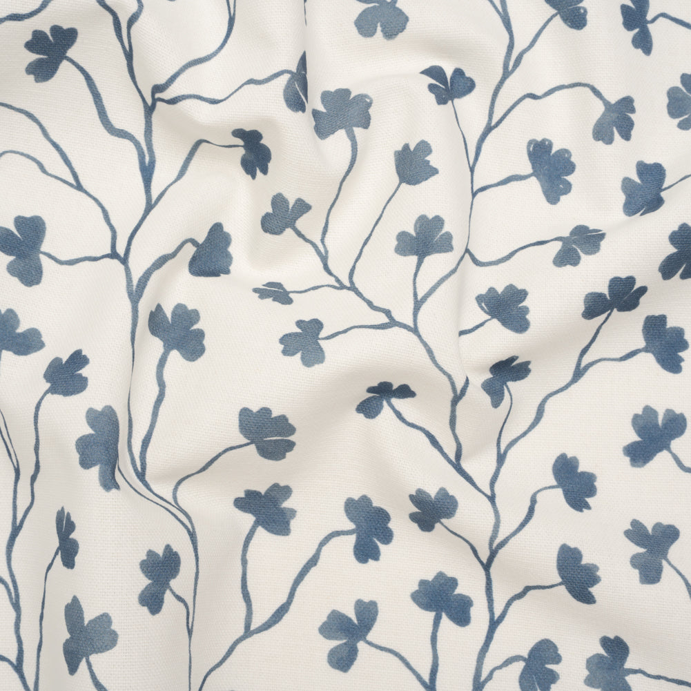 Brushed Cotton and Linen Canvas - Navy Clover Leaf Vines - British Imported - Joann Fabrics