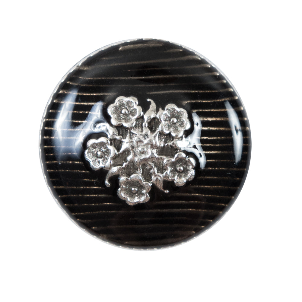 Italian Translucent Black and Silver Floral Metal Button - 44L/28mm - Joann Fabrics