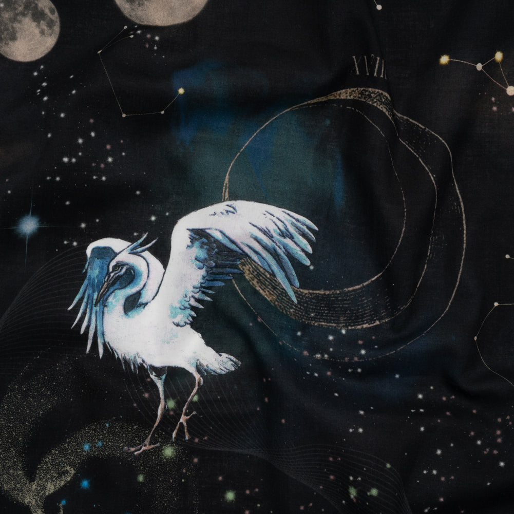 Cotton Voile - Black Celestial Birds - Apollo's Disguise Print - Mood Exclusive Gaia Collection - Joann Fabrics