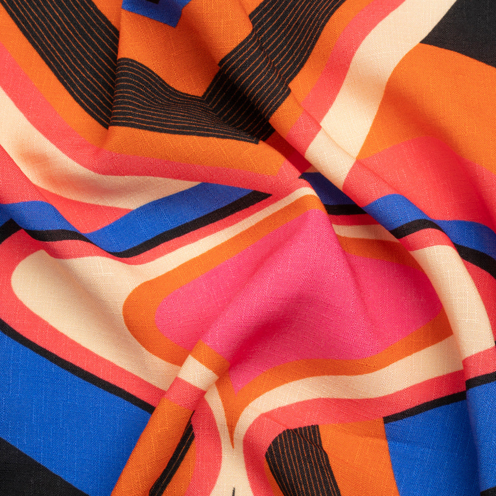 Slubbed Viscose Woven Print - Orange, Blue and Pink Abstract Spades - Mood Exclusive Take it Easy - Joann Fabrics