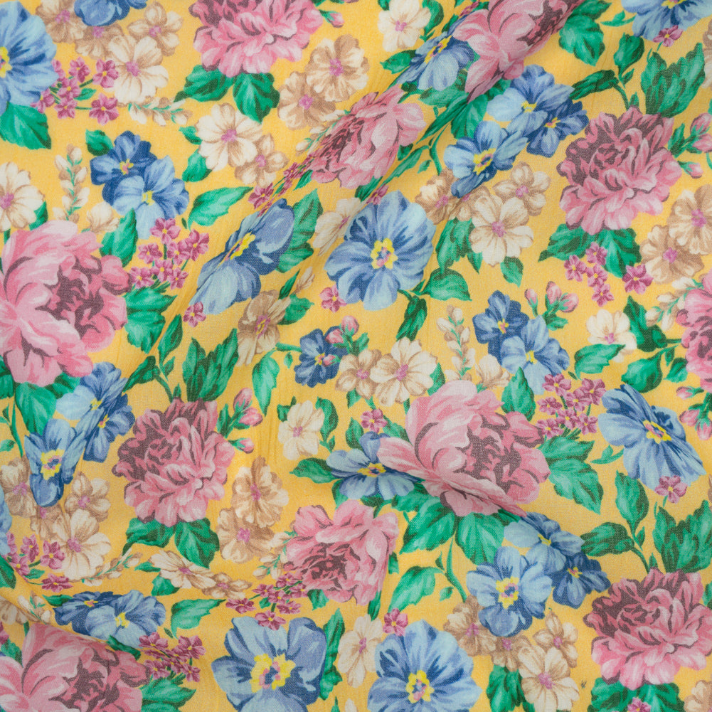 Crinkled Cotton Gauzy Woven - Yellow, Pink and Blue Florals - Mood Exclusive Secret Garden Print - Joann Fabrics