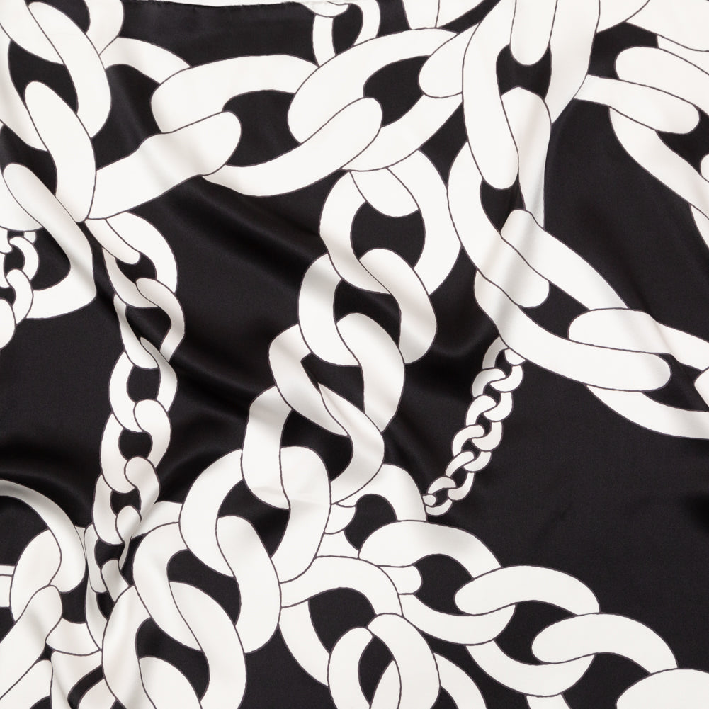 Mood Exclusive Italian Black and White Large Chains Digitally Printed Silk Charmeuse - Joann Fabrics