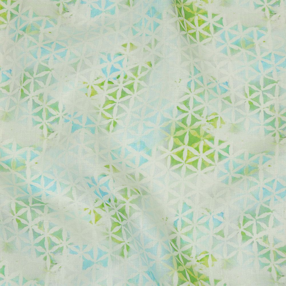 Turquoise, Lime and White Floral Geometry Medium Weight Linen Woven - Joann Fabrics