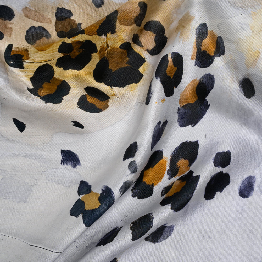 Light Silk Twill Print Made in Italy - Yellow Ochre, Brown and Black Painted Animal Spots - Deadstock - Joann Fabrics