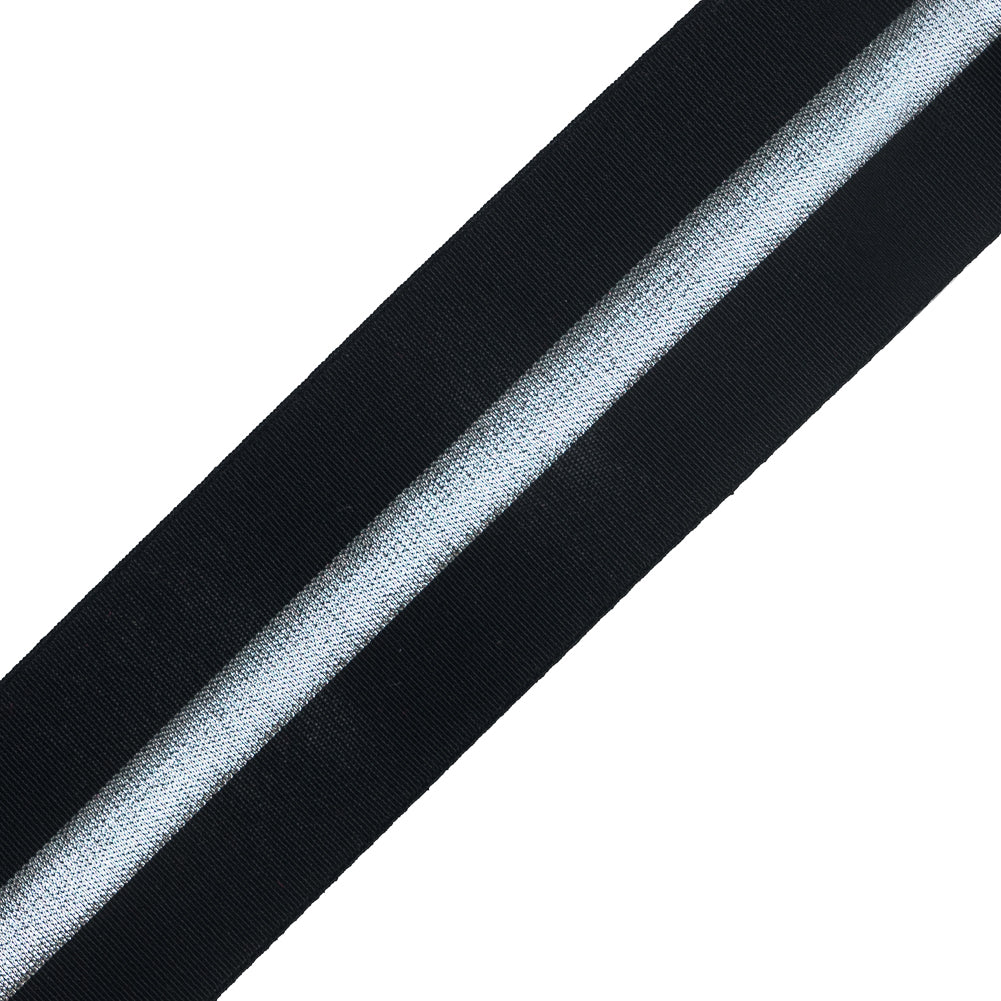 Italian Black and Metallic Silver Elastic Trim - 1.5