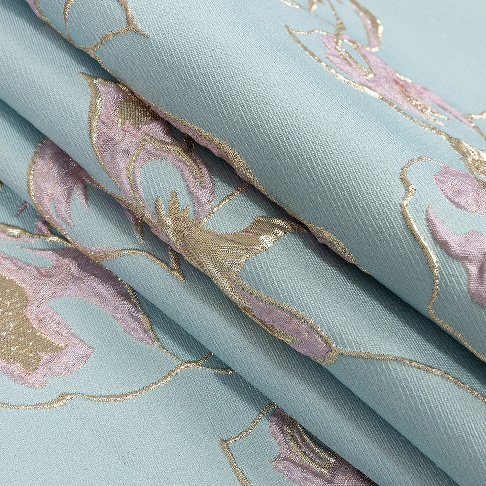Metallic Gold, Aqua and Orchid Pink Floral Luxury Brocade - Joann Fabrics