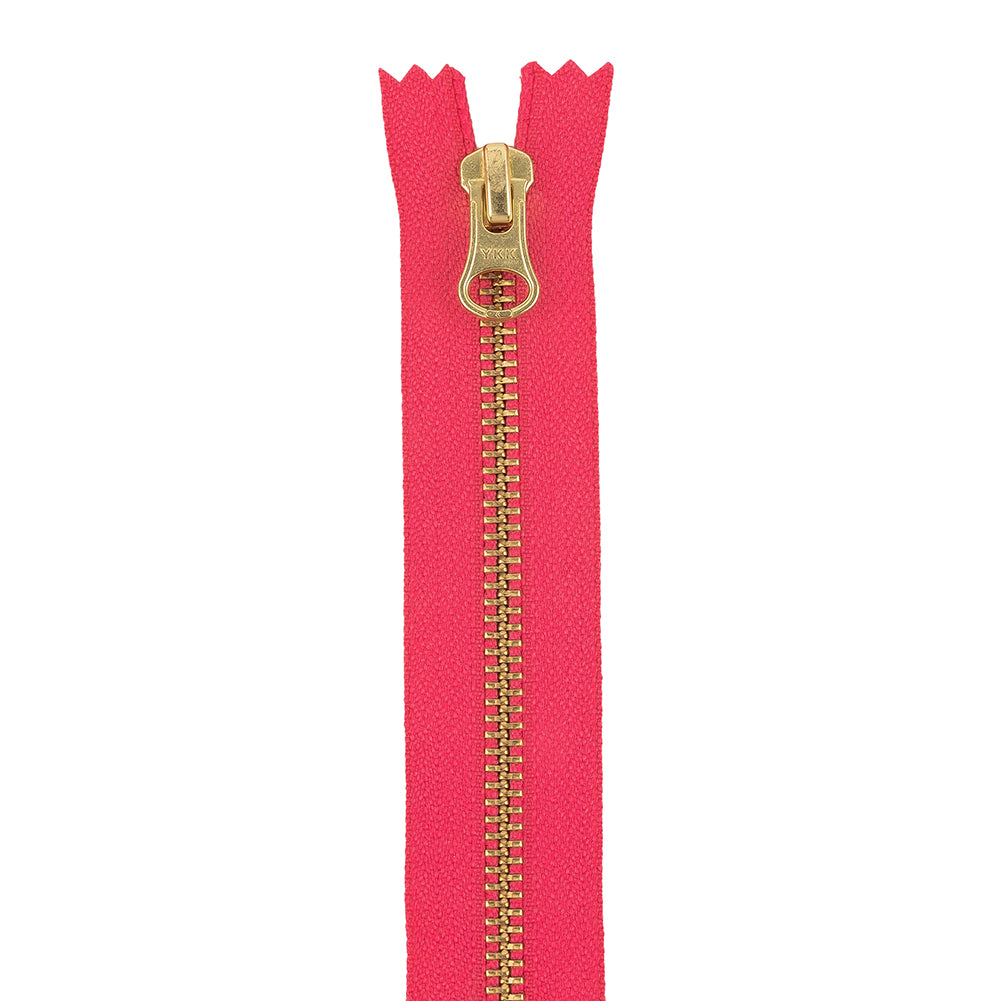 YKK Hot Pink Metal Closed Bottom Zipper with Gold Teeth - 11
