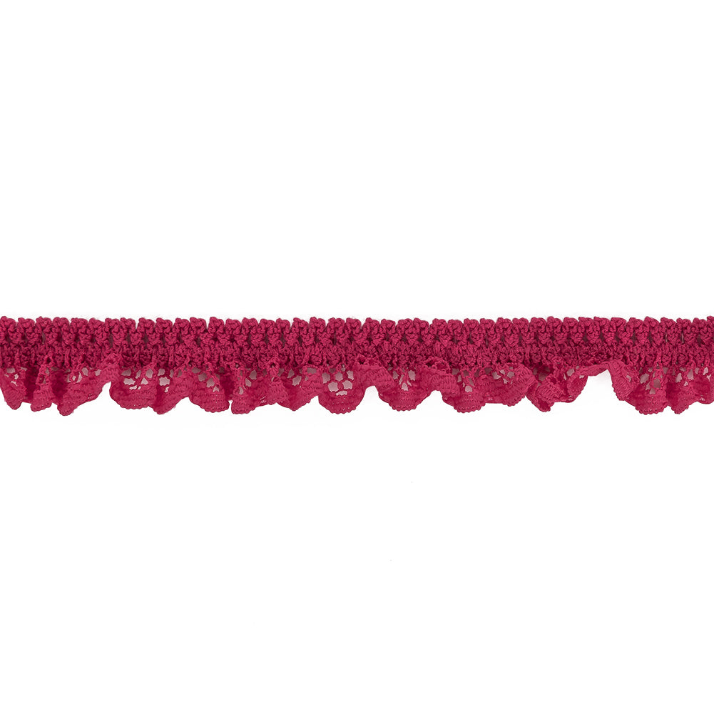 Deep Pink Ruffled Stretch Lace Trimming - 0.625