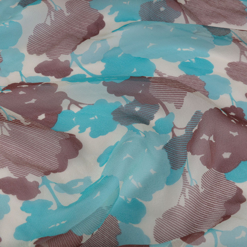 Turquoise, Chocolate and Cream Forest Silhouettes Silk Chiffon - Joann Fabrics