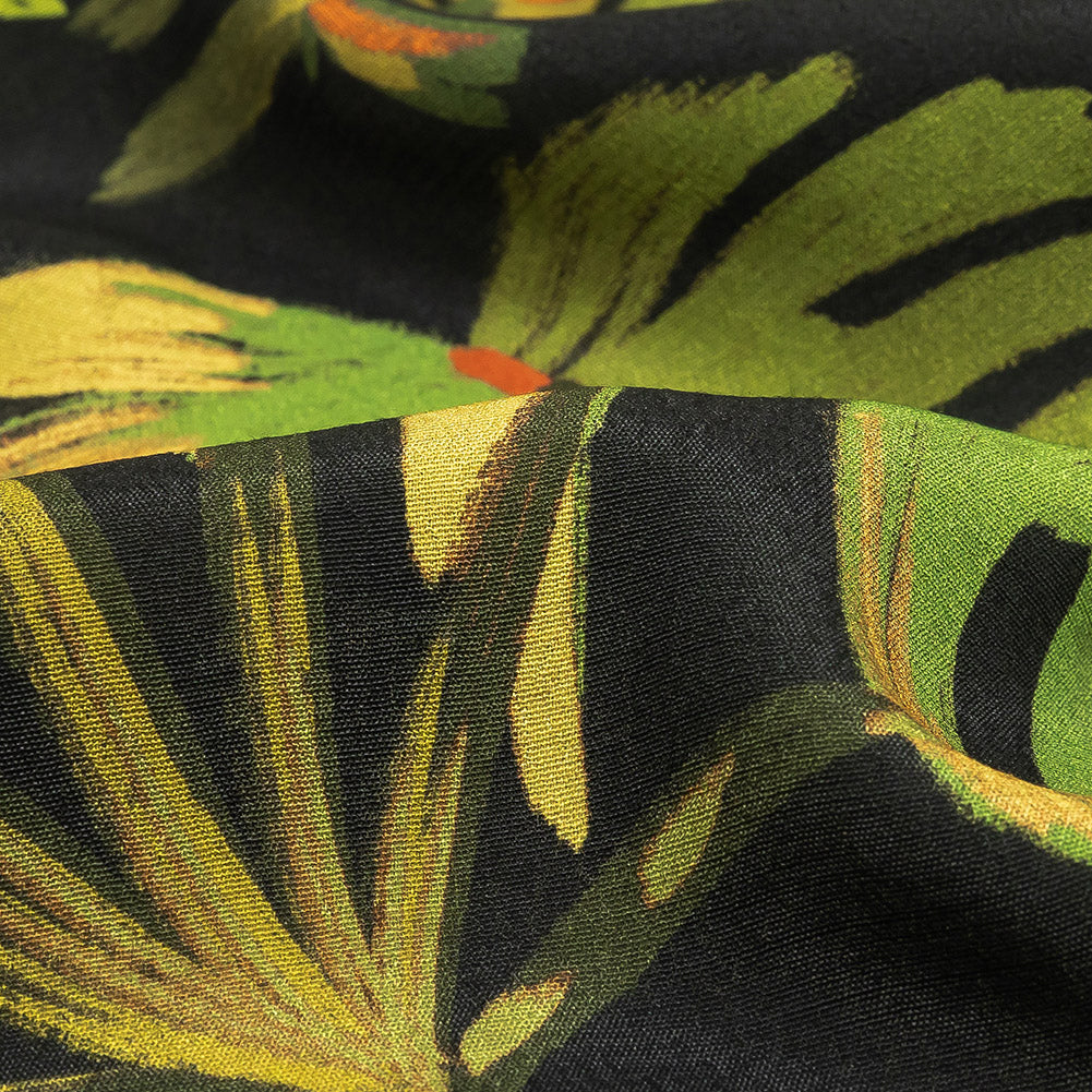 Viscose Crepe Print - Black and Green Palm Leaves - Mood Exclusive Tangled Thicket - Joann Fabrics