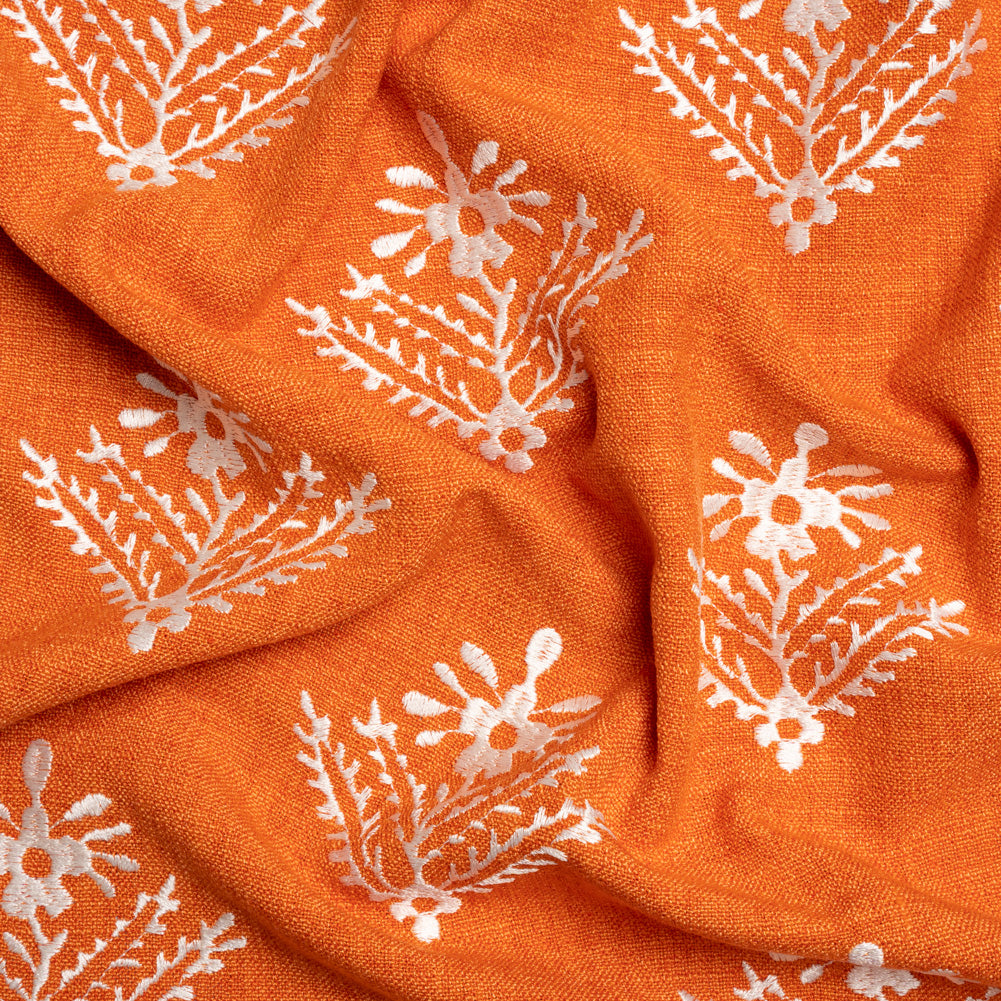 Embroidered Textured Drapery Woven - Tomato Flowering Ferns - British Imported - Joann Fabrics
