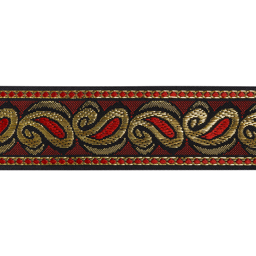 Metallic Jacquard Ribbon - 40mm - Red, Black and Gold Dancing Paisleys - Joann Fabrics
