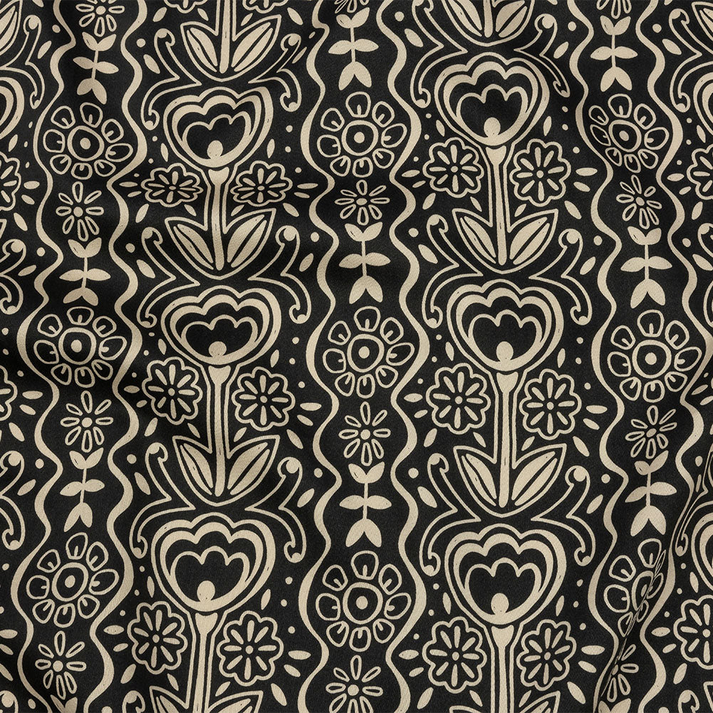 Stretch Cotton Sateen - Black and White Floral Rows - Park Avenue Print - Mood Exclusive Metro Collection - Joann Fabrics