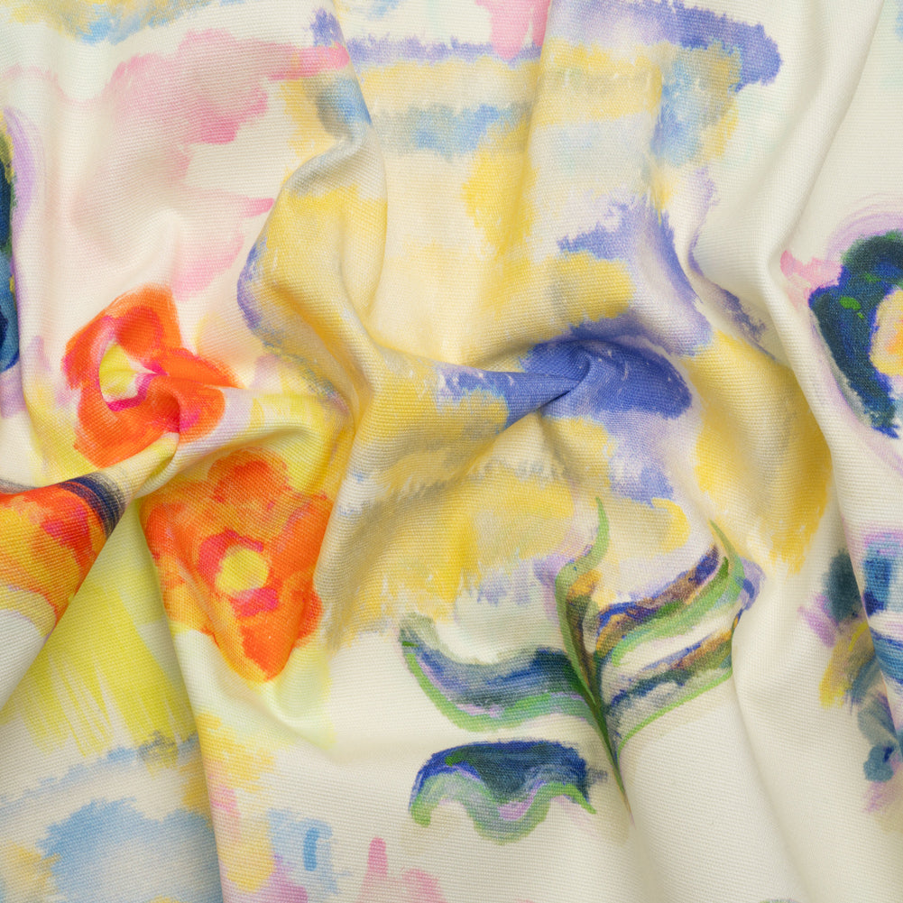 Stretch Cotton Canvas Print - White and Yellow Painterly Floral - Mood Exclusive Step One - Joann Fabrics