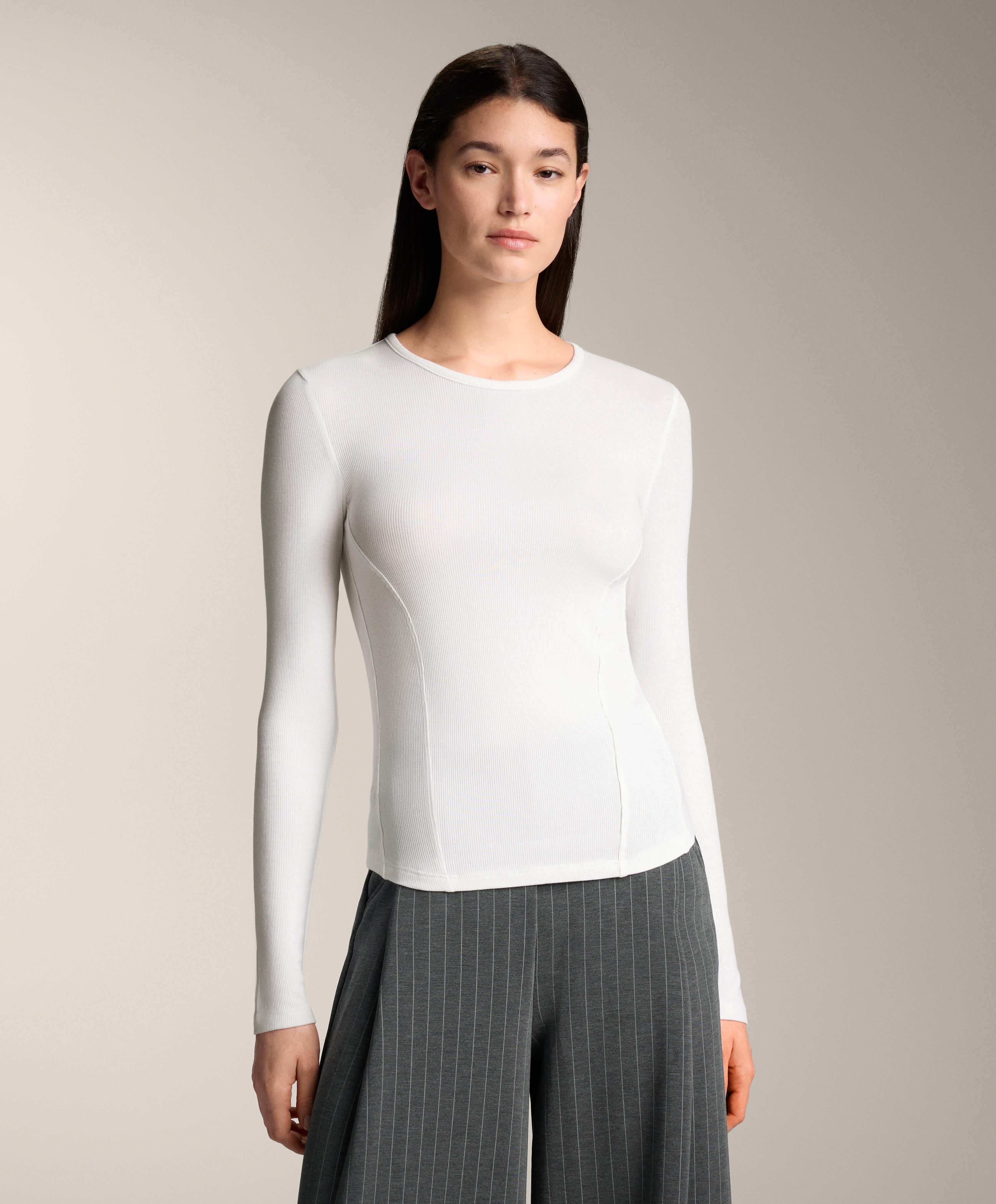 Long sleeve rib T-shirt with cotton and modal