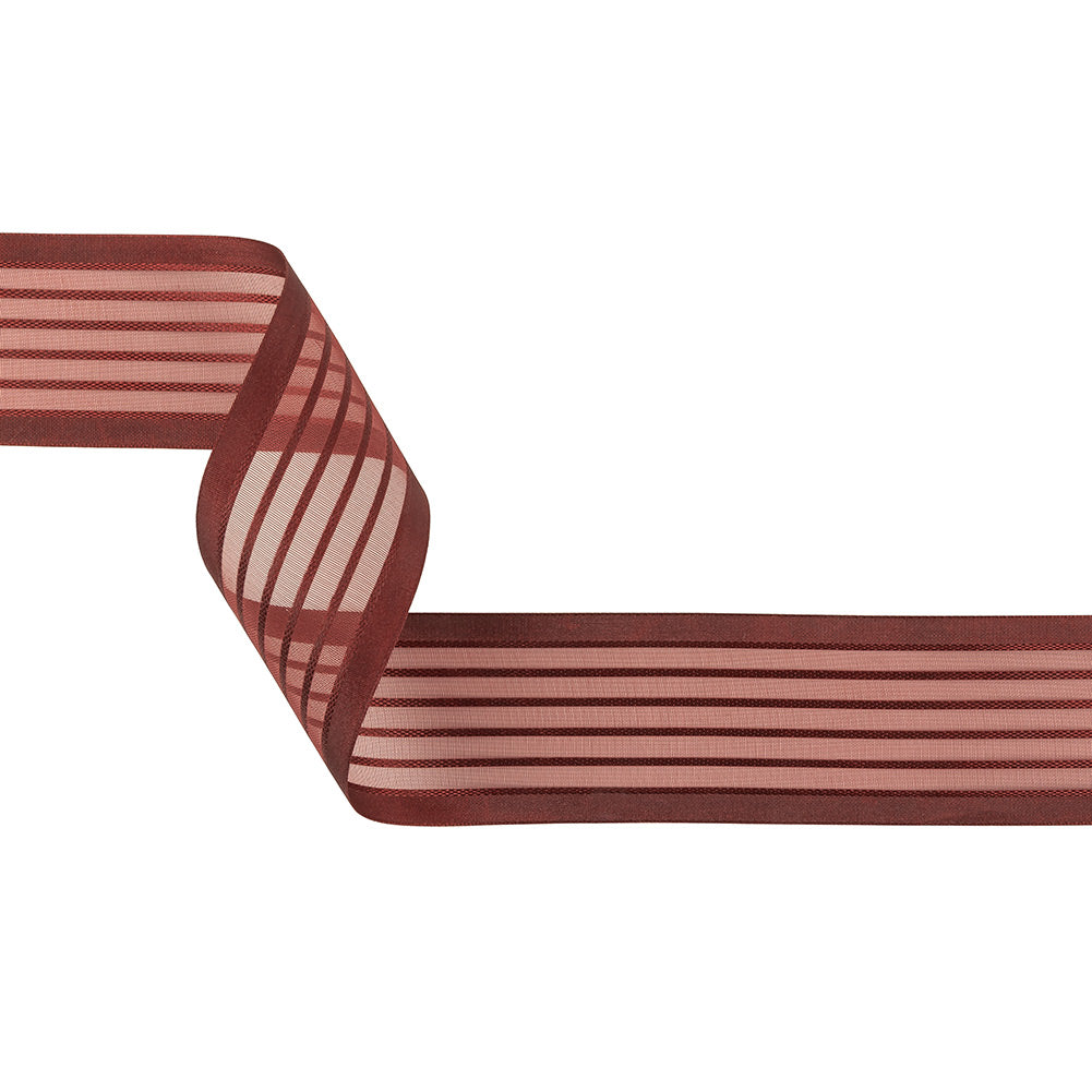 Burgundy Striped Sheer Ribbon with Opaque Borders - 1.5