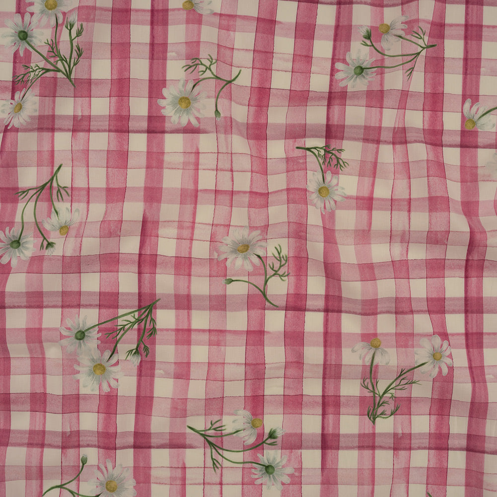 Cotton Poplin Print - Fuchsia Pink Gingham and Floral - Mood Exclusive Daisy Chain - Joann Fabrics