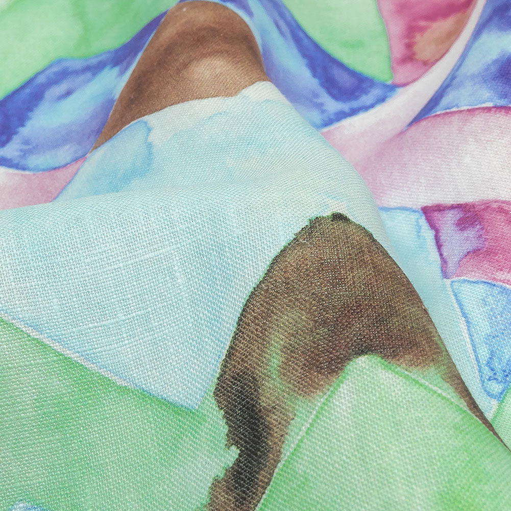 Pink, Blue and Green Watercolor Geometrics Medium Weight Linen Woven - Joann Fabrics