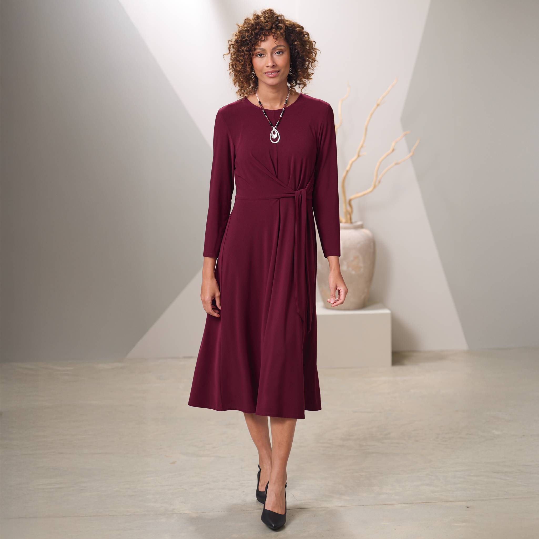 Tie Front Knit Crepe Dress - Northstyle Catalog