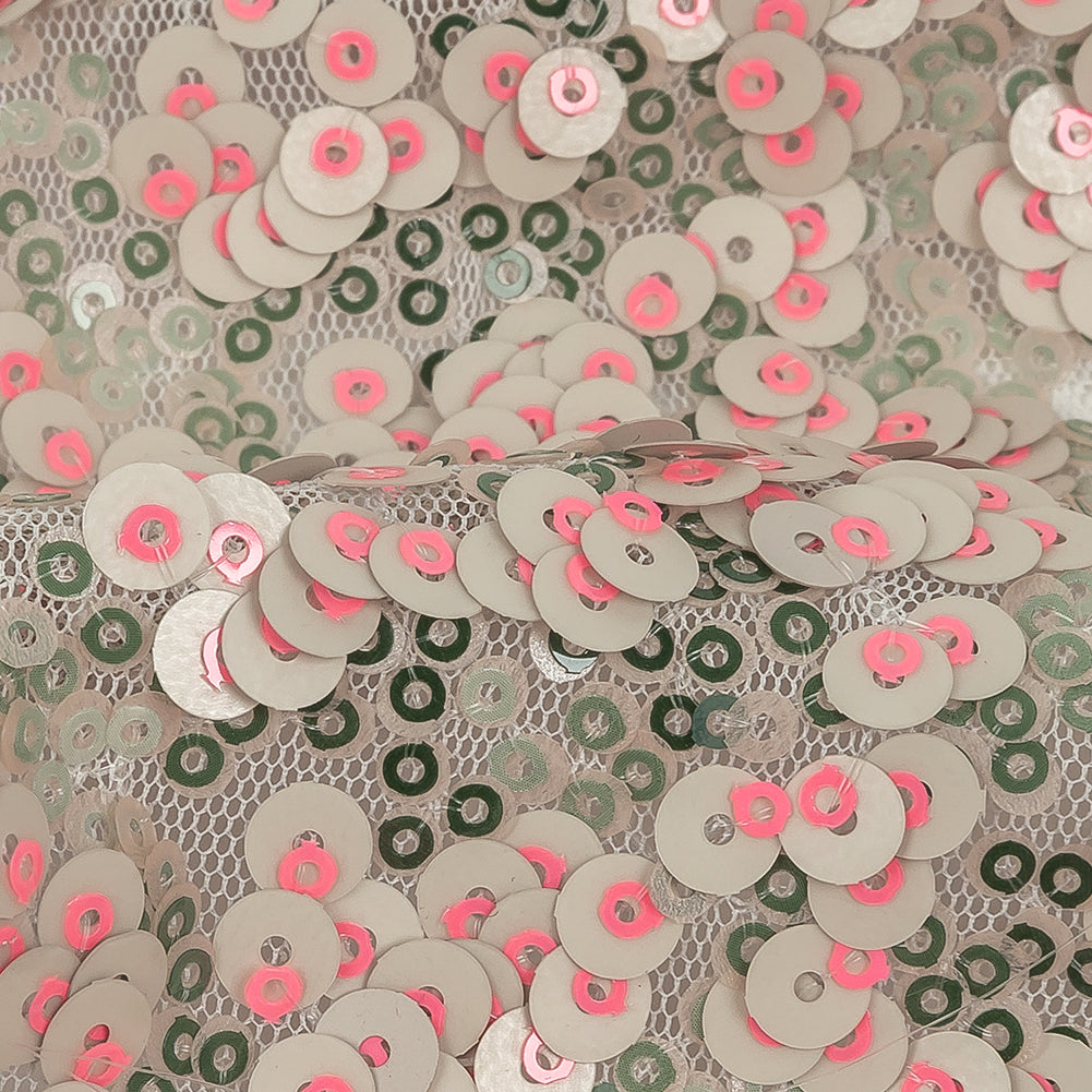 Pink, Lacquer and Satin Moss Sequin Passageways on White Mesh - Joann Fabrics