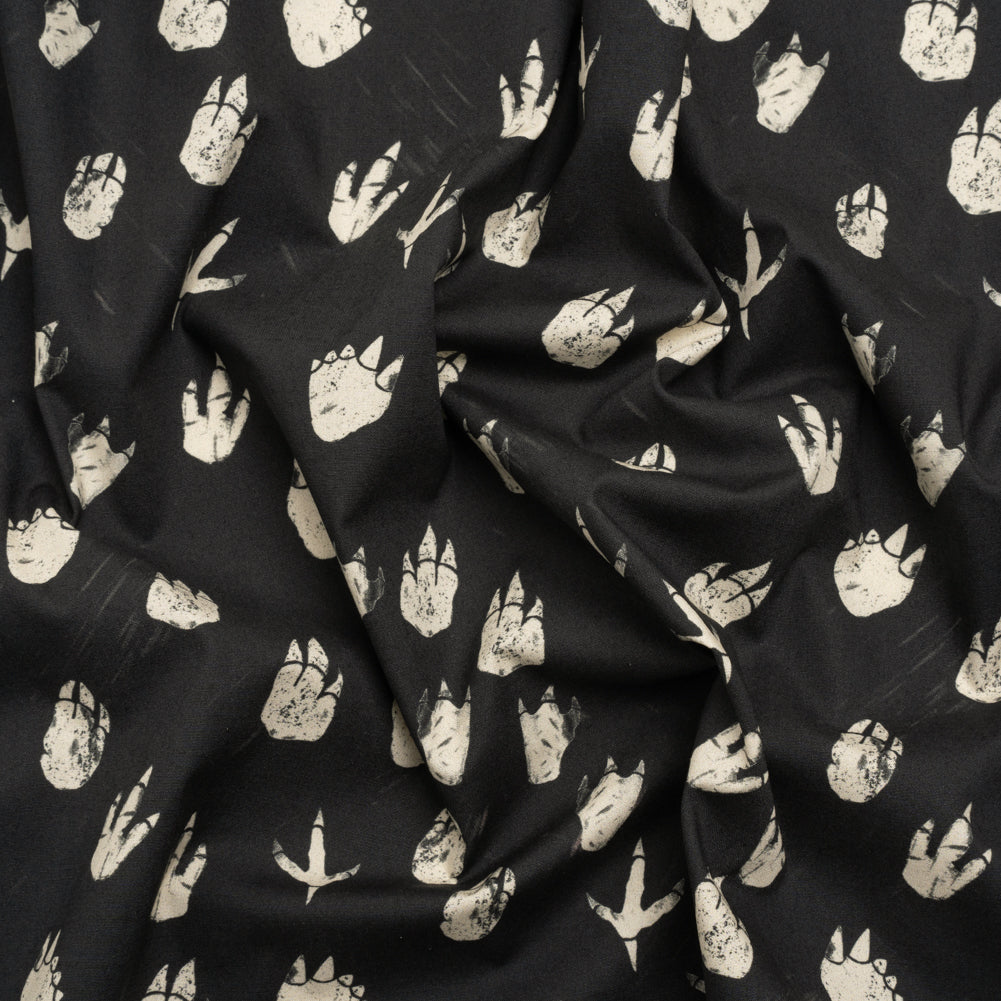 Stretch Cotton Poplin Print - Black Dinosaur Footprints - Mood Exclusive Jurassic Jubilee - Joann Fabrics