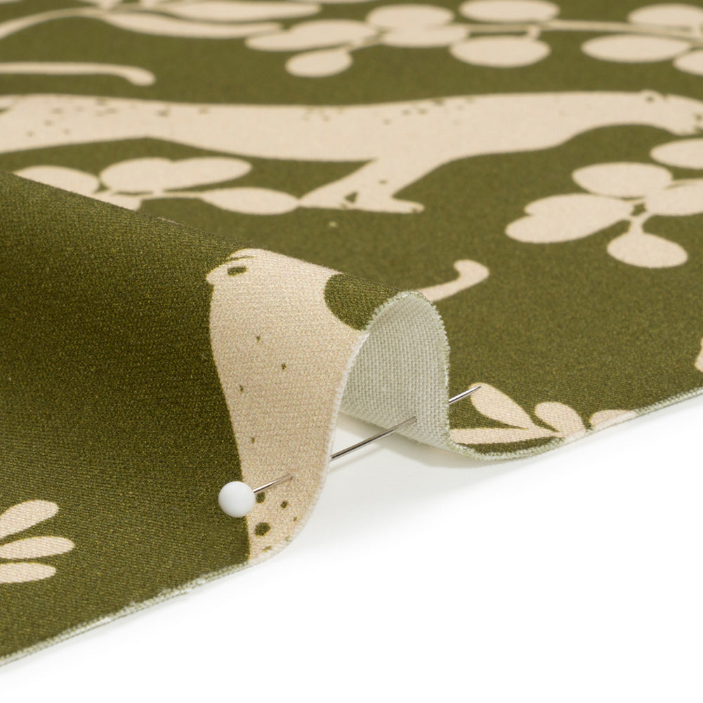 Stretch Cotton Twill Print - Green Big Cats and Leaves - Mood Exclusive Stoic Seer - Joann Fabrics