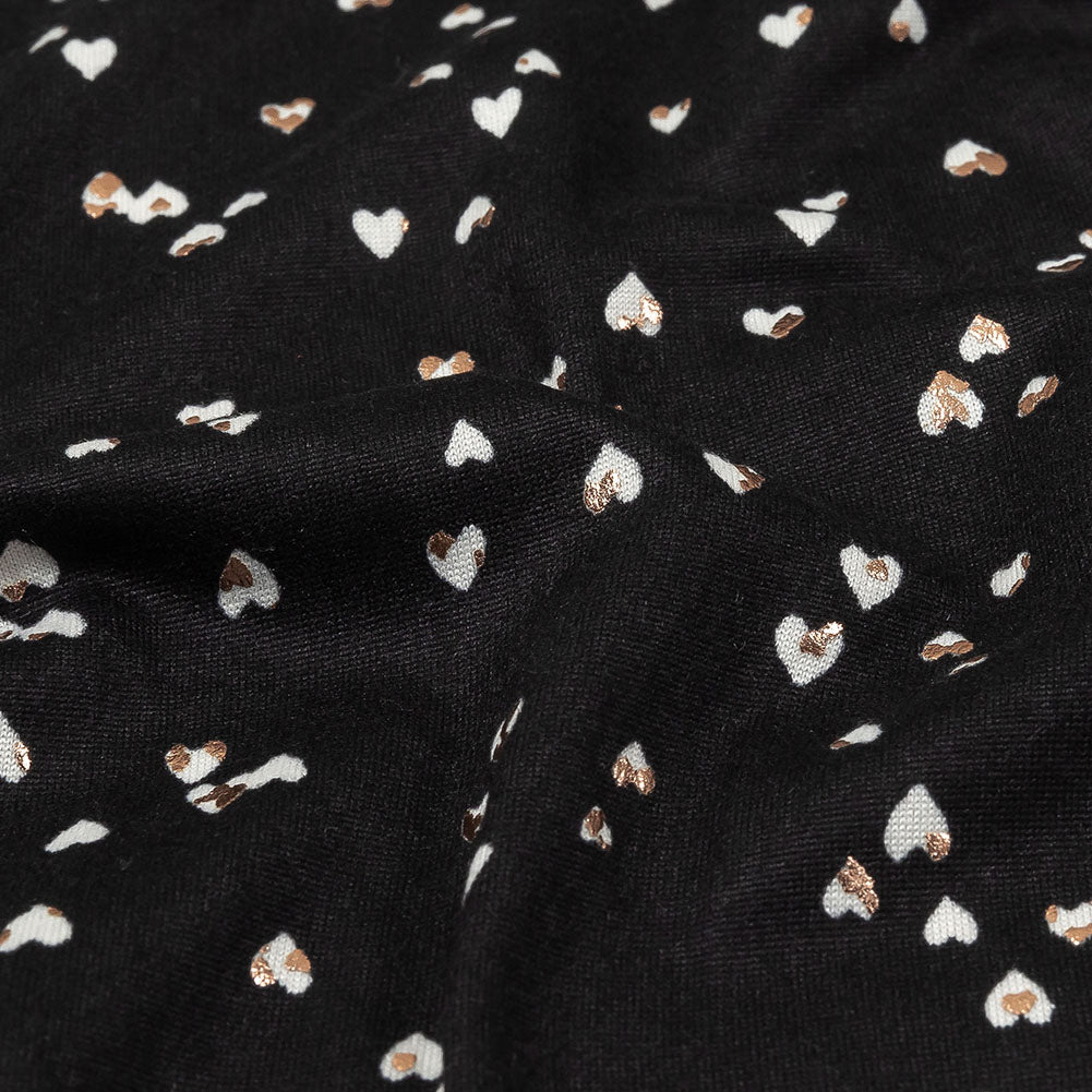 Black, White and Metallic Gold Foiled Hearts Brushed ITY Jersey - Joann Fabrics