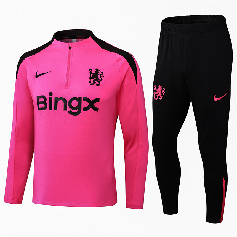 2024/2025 Chelsea Half-Pull Training Suit Pink Football Shirt 1:1 Thai Quality Set