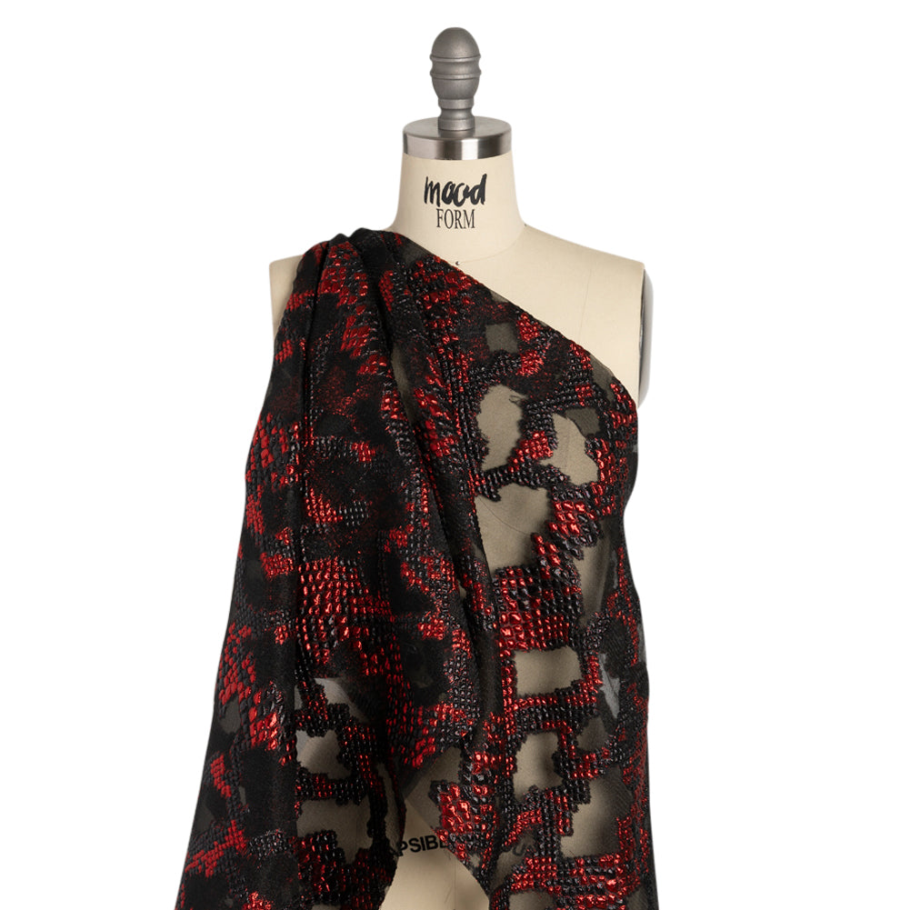 Metallic Red and Black Snakeskin Sprawl Burnout Luxury Brocade - Joann Fabrics