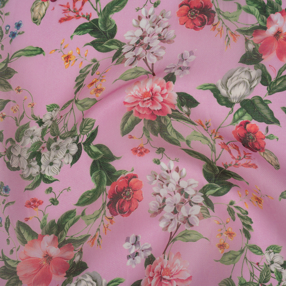 Silk Gazar Print Made in Italy - Pink, Green and White Enchanted Florals - Deadstock - Joann Fabrics