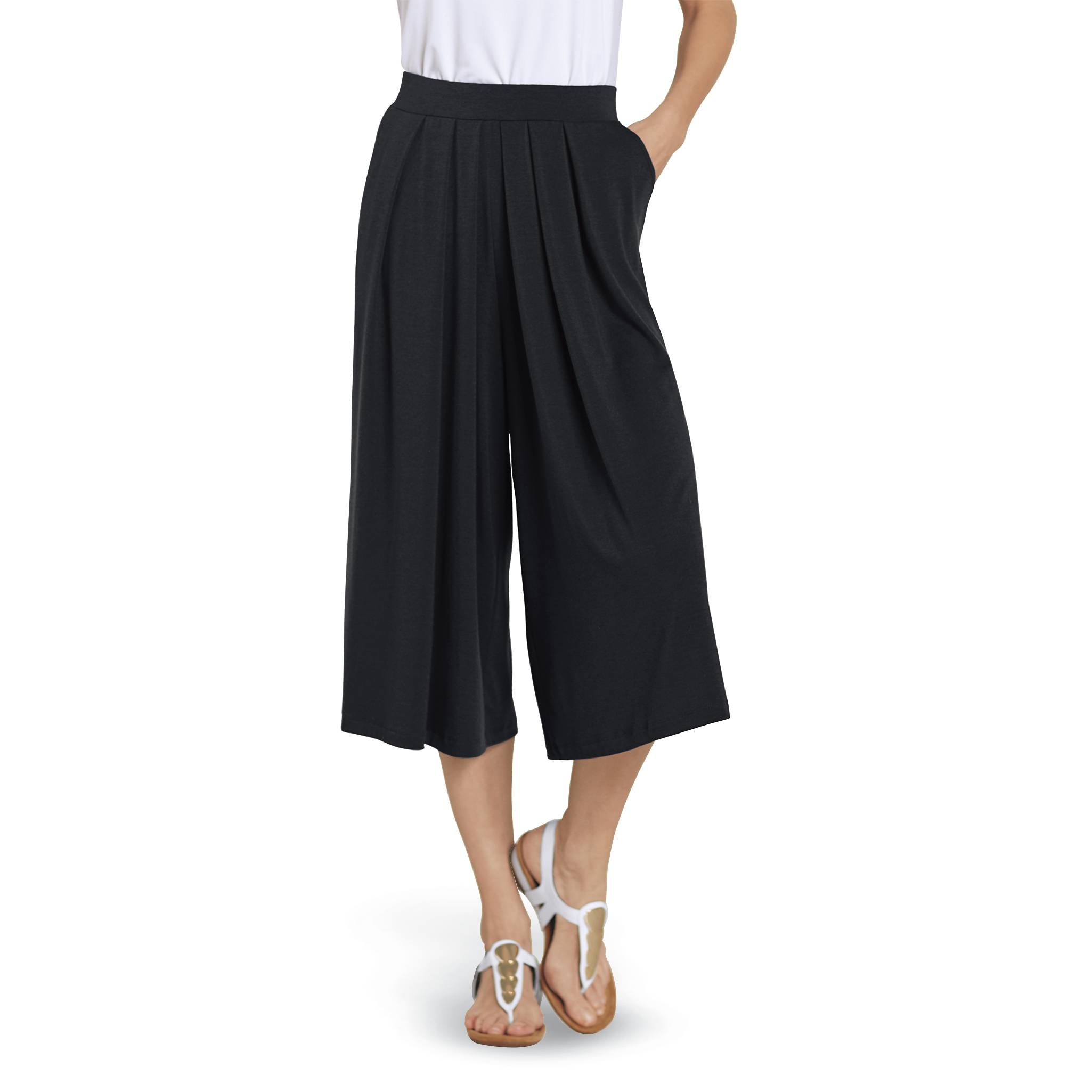 Flowy Knit Gauchos with Wide Elastic Waist, Pleats, and Pockets - Northstyle Catalog