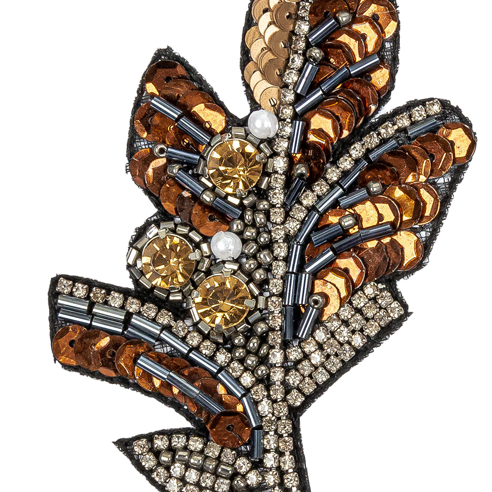 Copper and Gunmetal Leaf Rhinestone and Glass Beaded Applique - 4.5