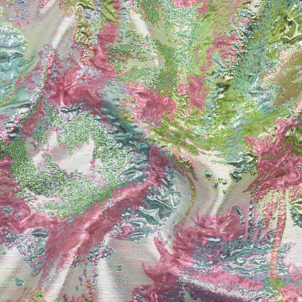 Metallic Green, Sky Blue and Pink Garden of Abstraction Luxury Brocade - Joann Fabrics