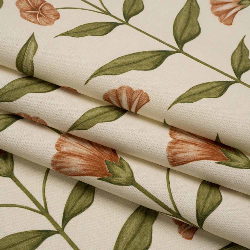 Printed Cotton Canvas - Terracotta Balanced Flower Stems - British Imported - Joann Fabrics