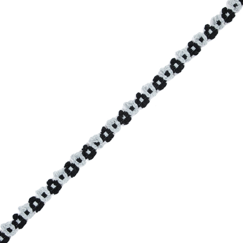 Black and Gray Floral Yarn Trim - 0.5