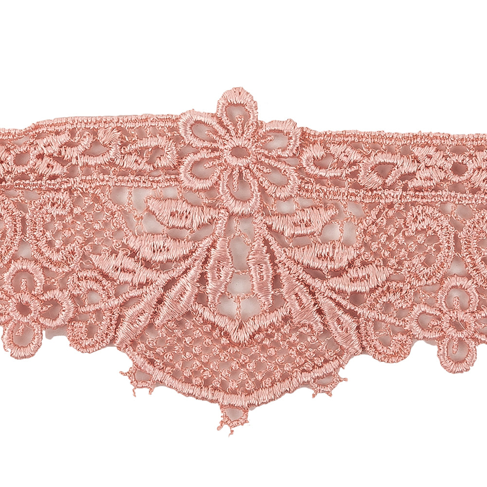 Salmon Pink Floral Lace Trimming - 2.375