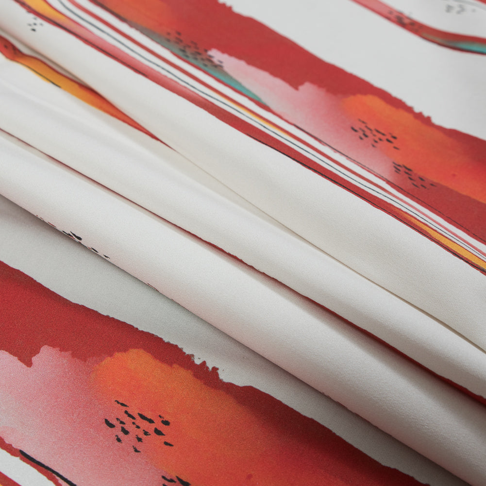 Stretch Cotton Sateen - Red Painterly Stripes - Saraswati's Knowledge Print - Mood Exclusive Surya Collection - Joann Fabrics