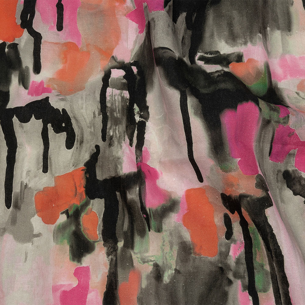 Linen and Rayon Woven - Pink and Orange Abstract Paint Drips - Painted Aspirations Print - Mood Exclusive Metro Collection - Joann Fabrics